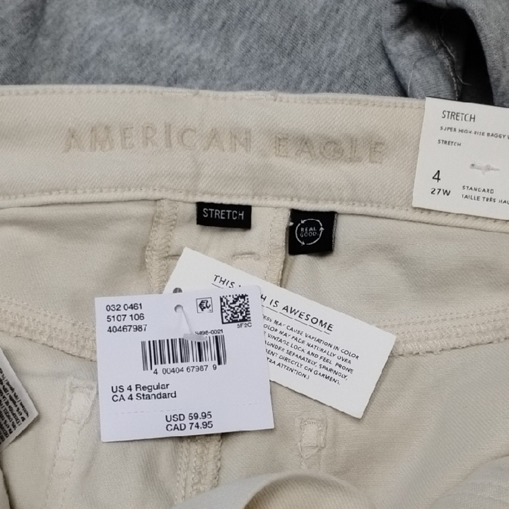 American Eagle Outfitters Cream Super High-Rise Baggy Wide Leg Jeans, Sz 4 - Picture 9 of 11